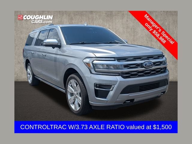 2024 Ford Expedition Max Platinum in Silver — front three-quarter view